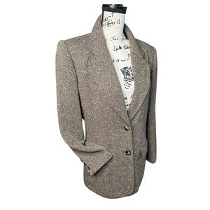 VTG Liz Claiborne Classic Herringbone Tweed Wool Silk Blend Sport Coat Blazer 10